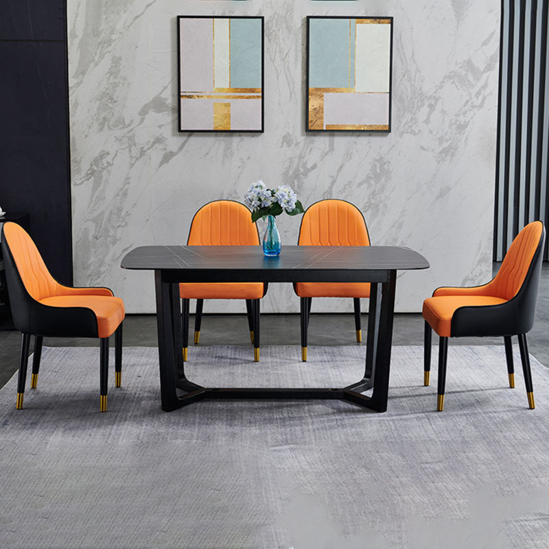 Scandinavian Leather Dining Chairs with Wood Legs Arm Solid Back Dining Side Chair Clearhalo 'Dining Chairs' 'Dining Tables & Seating' 'dining_chair' 'furn' 'furn_dining_chair' 'Furniture' 'furniture_dining_chair' 'Kitchen & Dining Furniture' 4941916