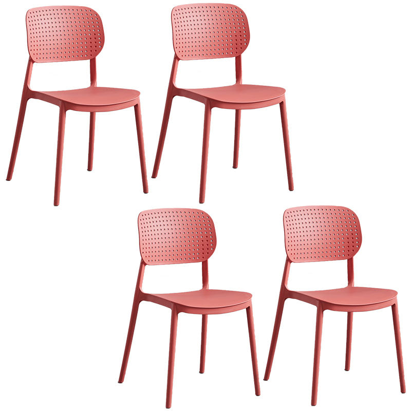 Minimalist Design Plastic Dining Armless Chair Open Back Dining Side Chairs Watermelon Red 4 Piece Set Clearhalo 'Dining Chairs' 'Dining Tables & Seating' 'dining_chair' 'furn' 'furn_dining_chair' 'Furniture' 'furniture_dining_chair' 'Kitchen & Dining Furniture' 4941968
