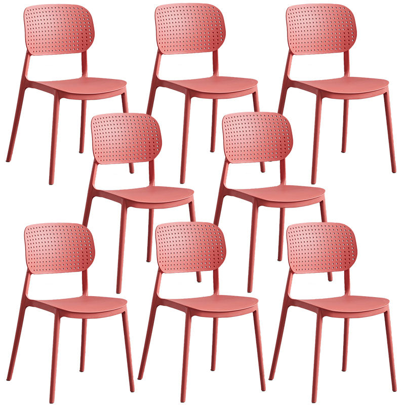 Minimalist Design Plastic Dining Armless Chair Open Back Dining Side Chairs Watermelon Red 8 Piece Set Clearhalo 'Dining Chairs' 'Dining Tables & Seating' 'dining_chair' 'furn' 'furn_dining_chair' 'Furniture' 'furniture_dining_chair' 'Kitchen & Dining Furniture' 4941970