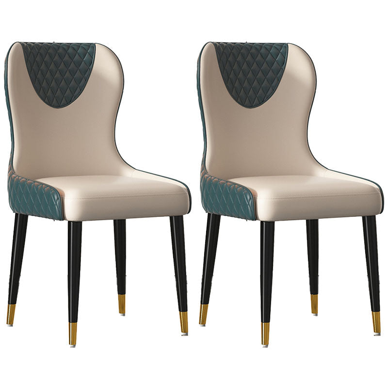 Nordic Style Armless Solid Back Chairs Faux Leather Dining Chairs Peacock Blue 2 Piece Set Clearhalo 'Dining Chairs' 'Dining Tables & Seating' 'dining_chair' 'furn' 'furn_dining_chair' 'Furniture' 'furniture_dining_chair' 'Kitchen & Dining Furniture' 4942026