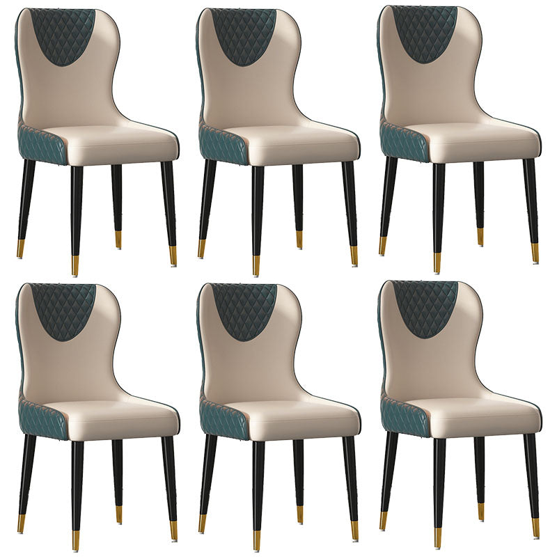 Nordic Style Armless Solid Back Chairs Faux Leather Dining Chairs Peacock Blue 6 Piece Set Clearhalo 'Dining Chairs' 'Dining Tables & Seating' 'dining_chair' 'furn' 'furn_dining_chair' 'Furniture' 'furniture_dining_chair' 'Kitchen & Dining Furniture' 4942030
