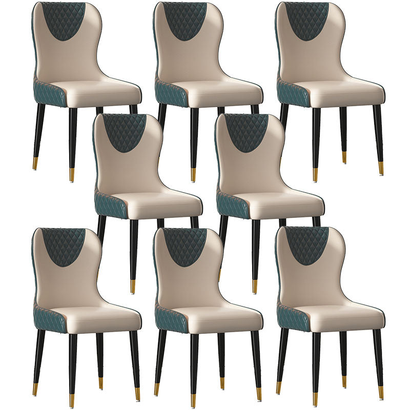 Nordic Style Armless Solid Back Chairs Faux Leather Dining Chairs Peacock Blue 8 Piece Set Clearhalo 'Dining Chairs' 'Dining Tables & Seating' 'dining_chair' 'furn' 'furn_dining_chair' 'Furniture' 'furniture_dining_chair' 'Kitchen & Dining Furniture' 4942031
