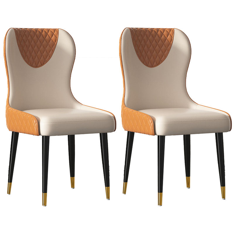 Nordic Style Armless Solid Back Chairs Faux Leather Dining Chairs Orange 2 Piece Set Clearhalo 'Dining Chairs' 'Dining Tables & Seating' 'dining_chair' 'furn' 'furn_dining_chair' 'Furniture' 'furniture_dining_chair' 'Kitchen & Dining Furniture' 4942034