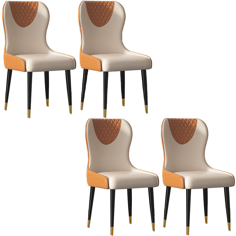 Nordic Style Armless Solid Back Chairs Faux Leather Dining Chairs Orange 4 Piece Set Clearhalo 'Dining Chairs' 'Dining Tables & Seating' 'dining_chair' 'furn' 'furn_dining_chair' 'Furniture' 'furniture_dining_chair' 'Kitchen & Dining Furniture' 4942036