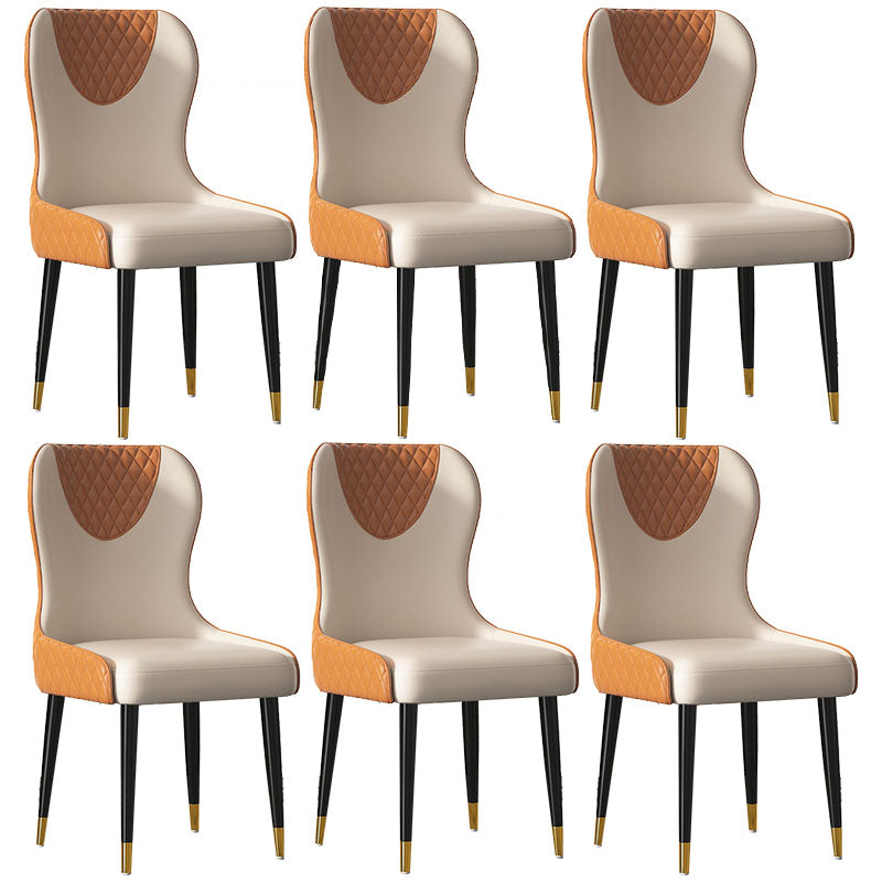 Nordic Style Armless Solid Back Chairs Faux Leather Dining Chairs Orange 6 Piece Set Clearhalo 'Dining Chairs' 'Dining Tables & Seating' 'dining_chair' 'furn' 'furn_dining_chair' 'Furniture' 'furniture_dining_chair' 'Kitchen & Dining Furniture' 4942037
