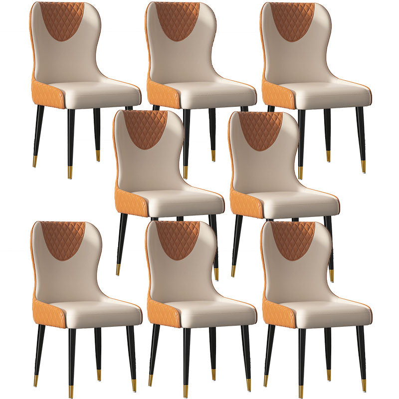 Nordic Style Armless Solid Back Chairs Faux Leather Dining Chairs Orange 8 Piece Set Clearhalo 'Dining Chairs' 'Dining Tables & Seating' 'dining_chair' 'furn' 'furn_dining_chair' 'Furniture' 'furniture_dining_chair' 'Kitchen & Dining Furniture' 4942038