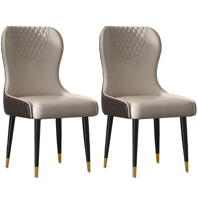 Nordic Style Armless Solid Back Chairs Faux Leather Dining Chairs Gray Coffee 2 Piece Set Clearhalo 'Dining Chairs' 'Dining Tables & Seating' 'dining_chair' 'furn' 'furn_dining_chair' 'Furniture' 'furniture_dining_chair' 'Kitchen & Dining Furniture' 4942039