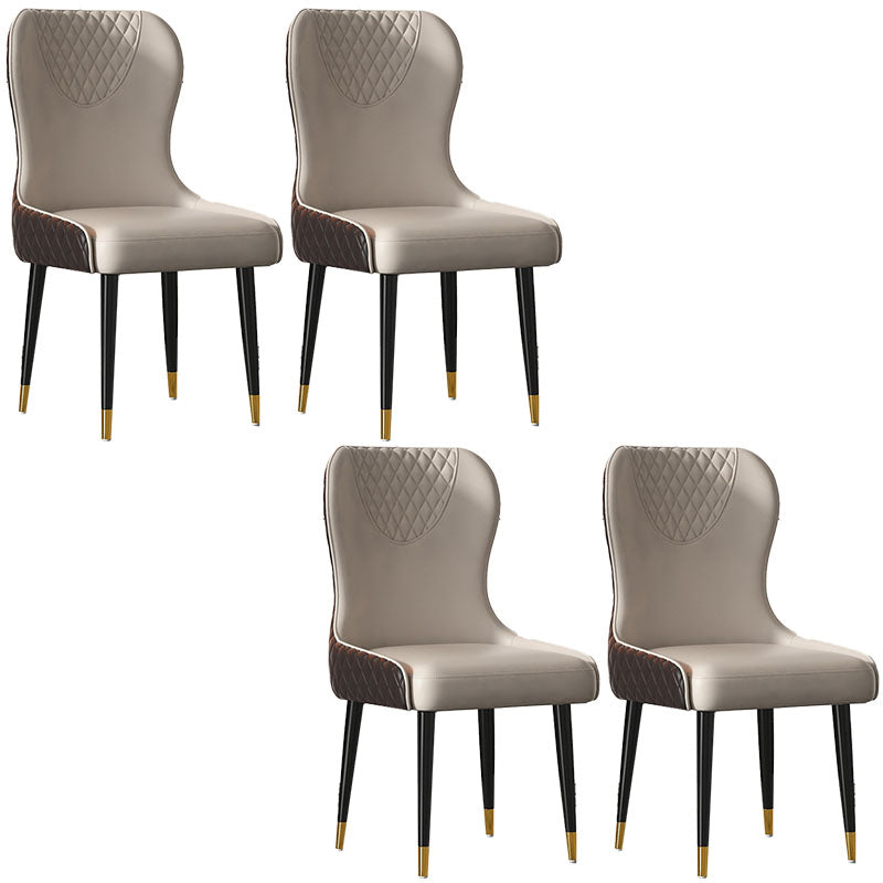 Nordic Style Armless Solid Back Chairs Faux Leather Dining Chairs Gray Coffee 4 Piece Set Clearhalo 'Dining Chairs' 'Dining Tables & Seating' 'dining_chair' 'furn' 'furn_dining_chair' 'Furniture' 'furniture_dining_chair' 'Kitchen & Dining Furniture' 4942040