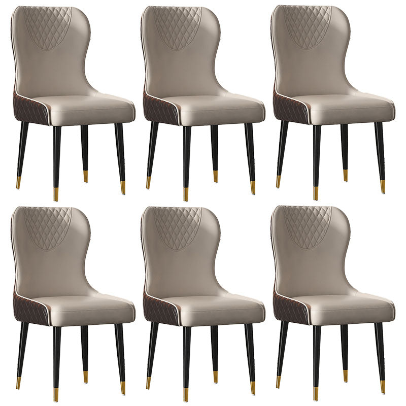 Nordic Style Armless Solid Back Chairs Faux Leather Dining Chairs Gray Coffee 6 Piece Set Clearhalo 'Dining Chairs' 'Dining Tables & Seating' 'dining_chair' 'furn' 'furn_dining_chair' 'Furniture' 'furniture_dining_chair' 'Kitchen & Dining Furniture' 4942041