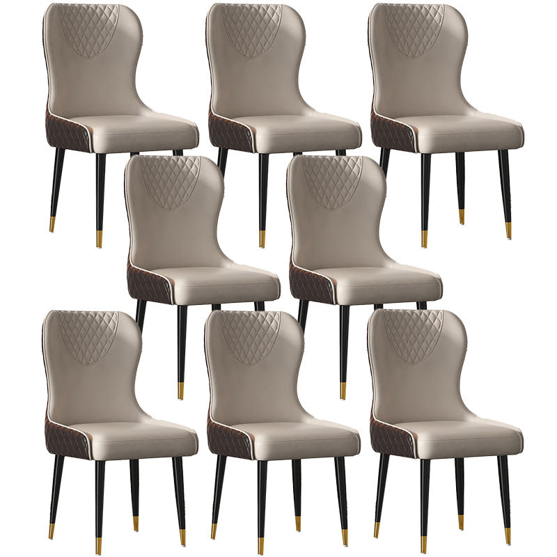 Nordic Style Armless Solid Back Chairs Faux Leather Dining Chairs Gray Coffee 8 Piece Set Clearhalo 'Dining Chairs' 'Dining Tables & Seating' 'dining_chair' 'furn' 'furn_dining_chair' 'Furniture' 'furniture_dining_chair' 'Kitchen & Dining Furniture' 4942042