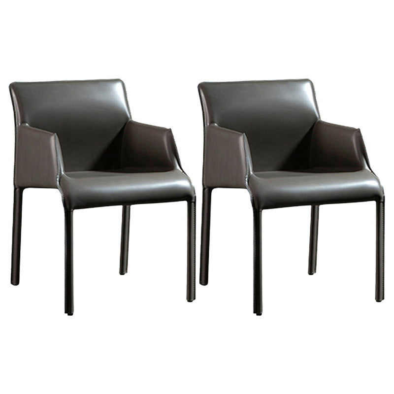 Contemporary Leather Dining Chair Metal Dining Arm Chair for Restaurant Use Grey 2 Piece Set Clearhalo 'Dining Chairs' 'Dining Tables & Seating' 'dining_chair' 'furn' 'furn_dining_chair' 'Furniture' 'furniture_dining_chair' 'Kitchen & Dining Furniture' 4942052
