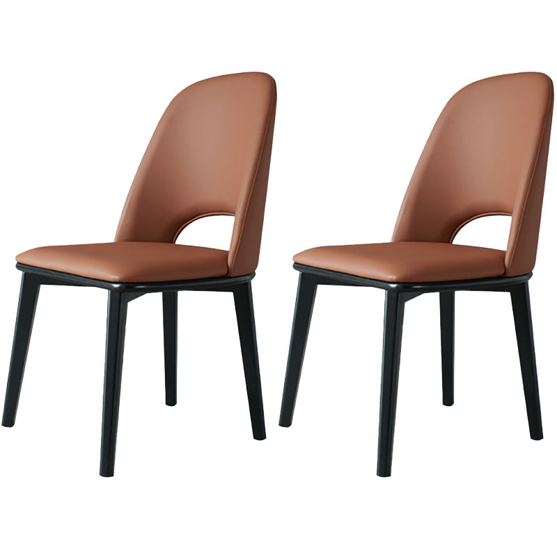 Contemporary Leather Dining Chairs Armless Open Back Chairs with Wood Legs Orange 2 Piece Set Clearhalo 'Dining Chairs' 'Dining Tables & Seating' 'dining_chair' 'furn' 'furn_dining_chair' 'Furniture' 'furniture_dining_chair' 'Kitchen & Dining Furniture' 4942073