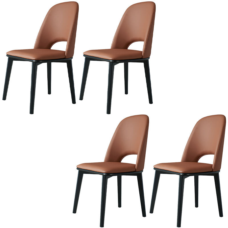 Contemporary Leather Dining Chairs Armless Open Back Chairs with Wood Legs Orange 4 Piece Set Clearhalo 'Dining Chairs' 'Dining Tables & Seating' 'dining_chair' 'furn' 'furn_dining_chair' 'Furniture' 'furniture_dining_chair' 'Kitchen & Dining Furniture' 4942075