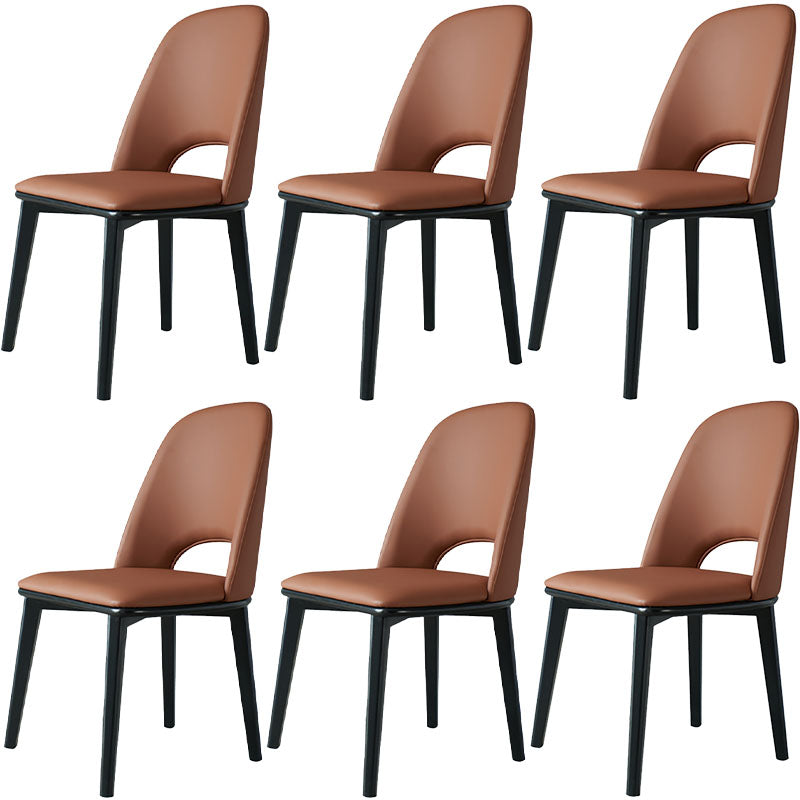 Contemporary Leather Dining Chairs Armless Open Back Chairs with Wood Legs Orange 6 Piece Set Clearhalo 'Dining Chairs' 'Dining Tables & Seating' 'dining_chair' 'furn' 'furn_dining_chair' 'Furniture' 'furniture_dining_chair' 'Kitchen & Dining Furniture' 4942077