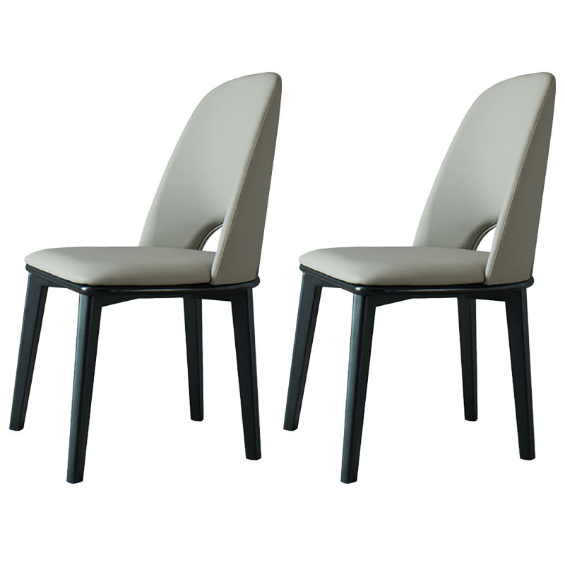 Contemporary Leather Dining Chairs Armless Open Back Chairs with Wood Legs Grey 2 Piece Set Clearhalo 'Dining Chairs' 'Dining Tables & Seating' 'dining_chair' 'furn' 'furn_dining_chair' 'Furniture' 'furniture_dining_chair' 'Kitchen & Dining Furniture' 4942080