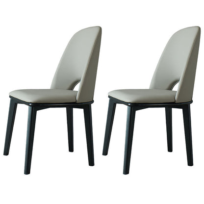 Contemporary Leather Dining Chairs Armless Open Back Chairs with Wood Legs Grey 2 Piece Set Clearhalo 'Dining Chairs' 'Dining Tables & Seating' 'dining_chair' 'furn' 'furn_dining_chair' 'Furniture' 'furniture_dining_chair' 'Kitchen & Dining Furniture' 4942080