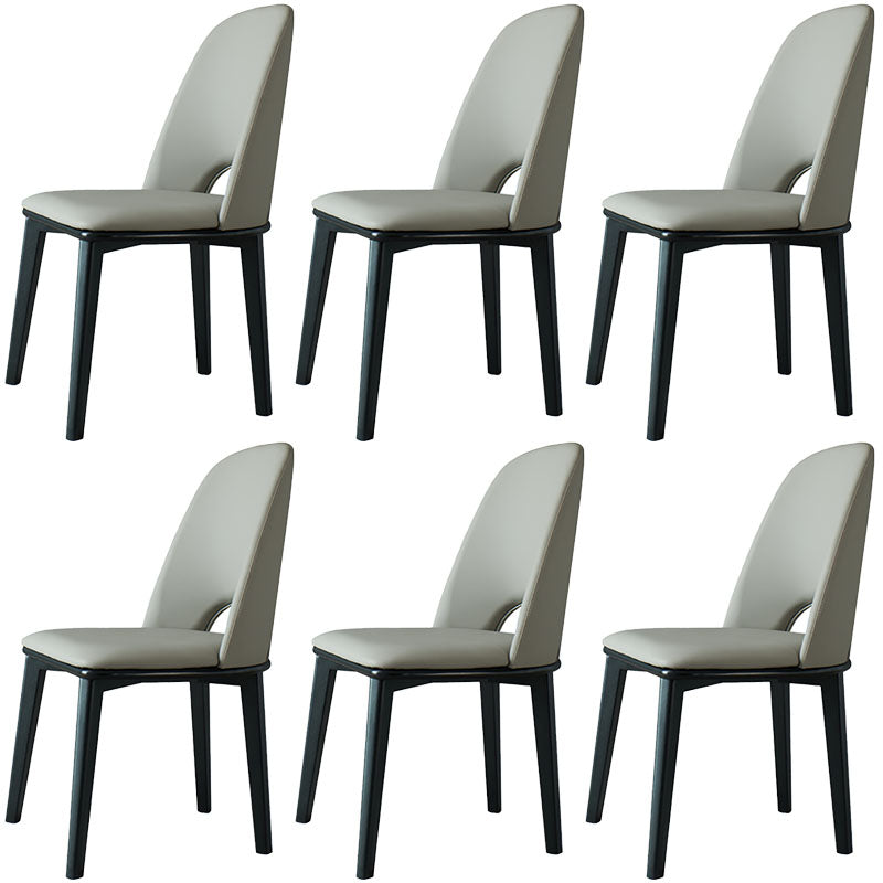 Contemporary Leather Dining Chairs Armless Open Back Chairs with Wood Legs Grey 6 Piece Set Clearhalo 'Dining Chairs' 'Dining Tables & Seating' 'dining_chair' 'furn' 'furn_dining_chair' 'Furniture' 'furniture_dining_chair' 'Kitchen & Dining Furniture' 4942084