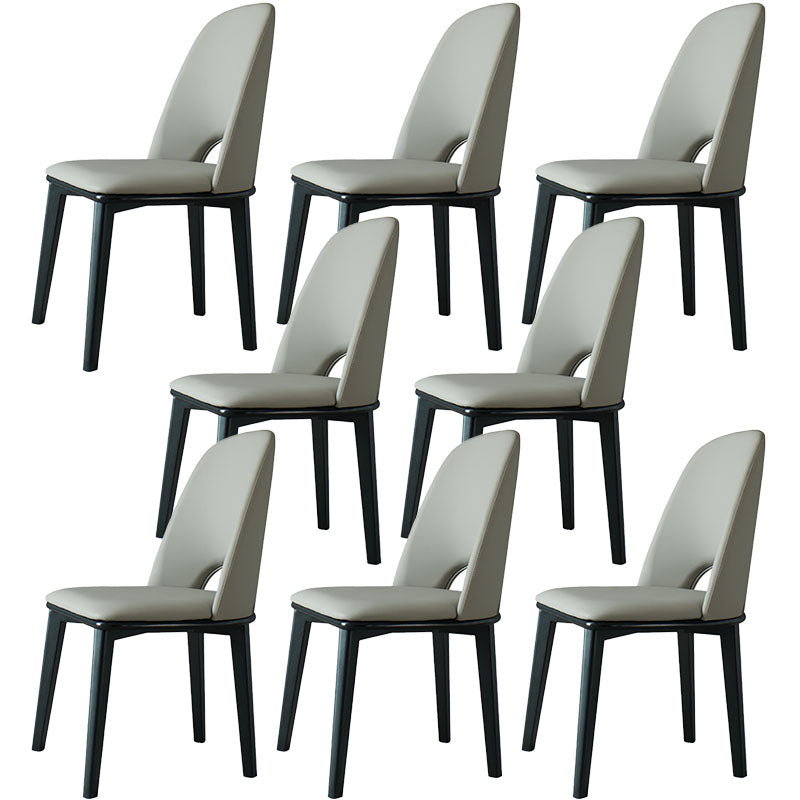 Contemporary Leather Dining Chairs Armless Open Back Chairs with Wood Legs Grey 8 Piece Set Clearhalo 'Dining Chairs' 'Dining Tables & Seating' 'dining_chair' 'furn' 'furn_dining_chair' 'Furniture' 'furniture_dining_chair' 'Kitchen & Dining Furniture' 4942086