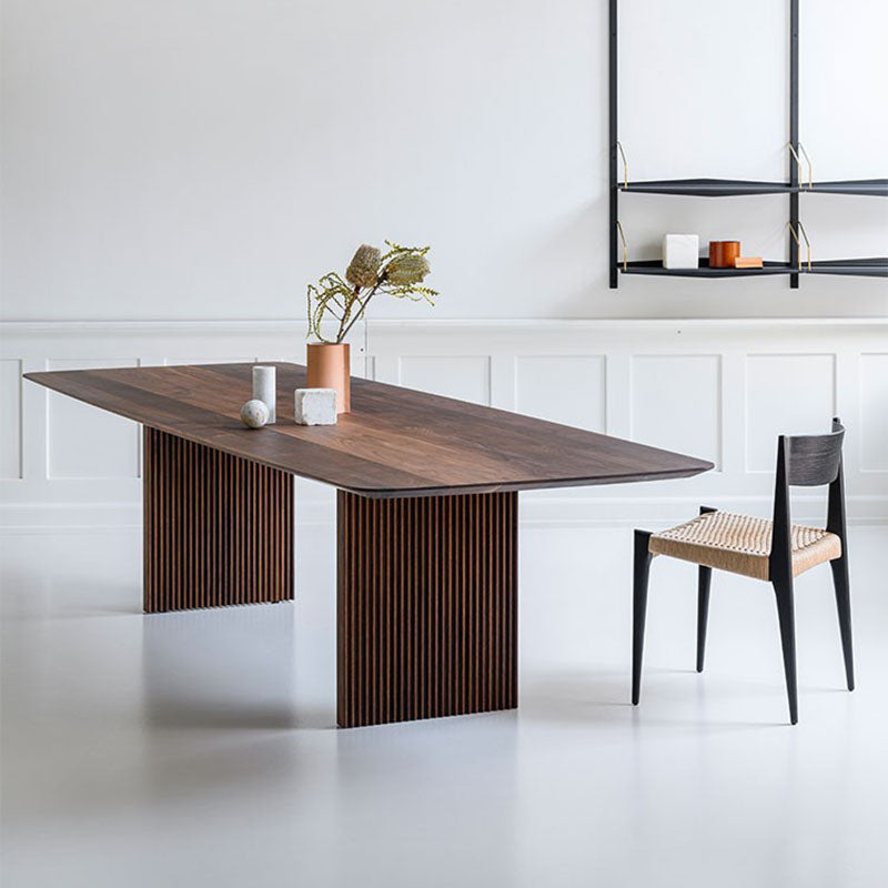 Solid Wood Modern Dining Table Rectangle Kitchen Furniture with Double Pedestal Base 63"L x 27.6"W x 29.5"H Without Chairs Clearhalo 'Dining Tables & Seating' 'Dining Tables' 'dining_table' 'furn' 'furn_dining_table' 'Furniture' 'furniture_dining_table' 'Kitchen & Dining Furniture' 'kitchen' 'kitchen_dining_table' 4942122