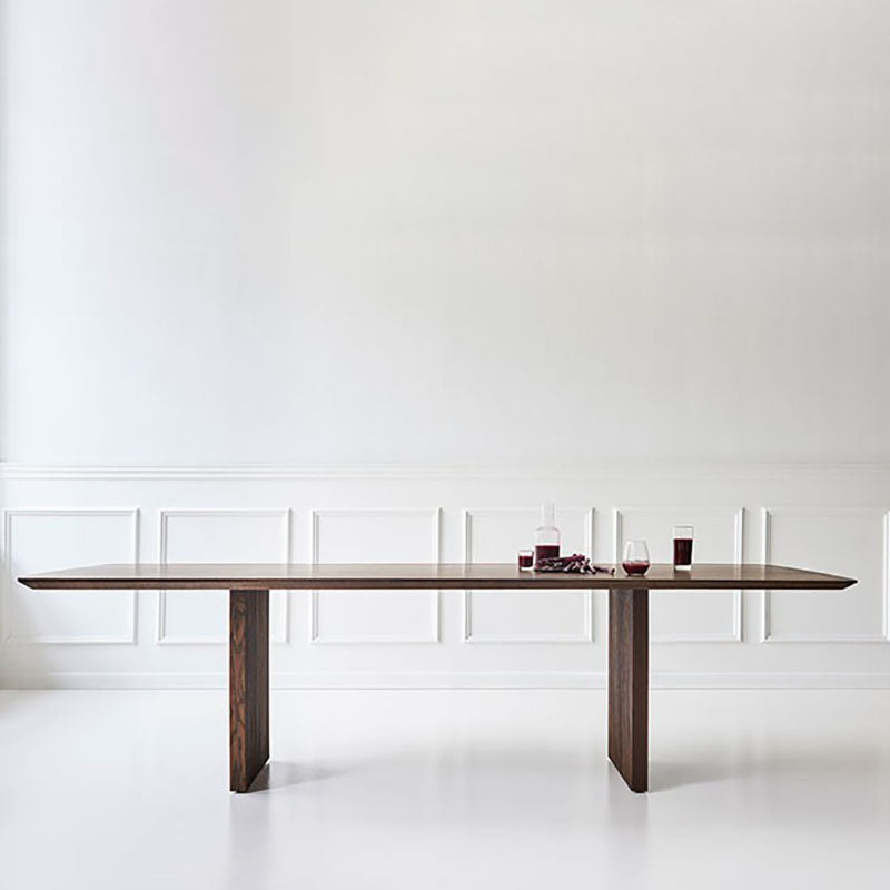 Solid Wood Modern Dining Table Rectangle Kitchen Furniture with Double Pedestal Base 86.6"L x 35.4"W x 29.5"H Without Chairs Clearhalo 'Dining Tables & Seating' 'Dining Tables' 'dining_table' 'furn' 'furn_dining_table' 'Furniture' 'furniture_dining_table' 'Kitchen & Dining Furniture' 'kitchen' 'kitchen_dining_table' 4942125