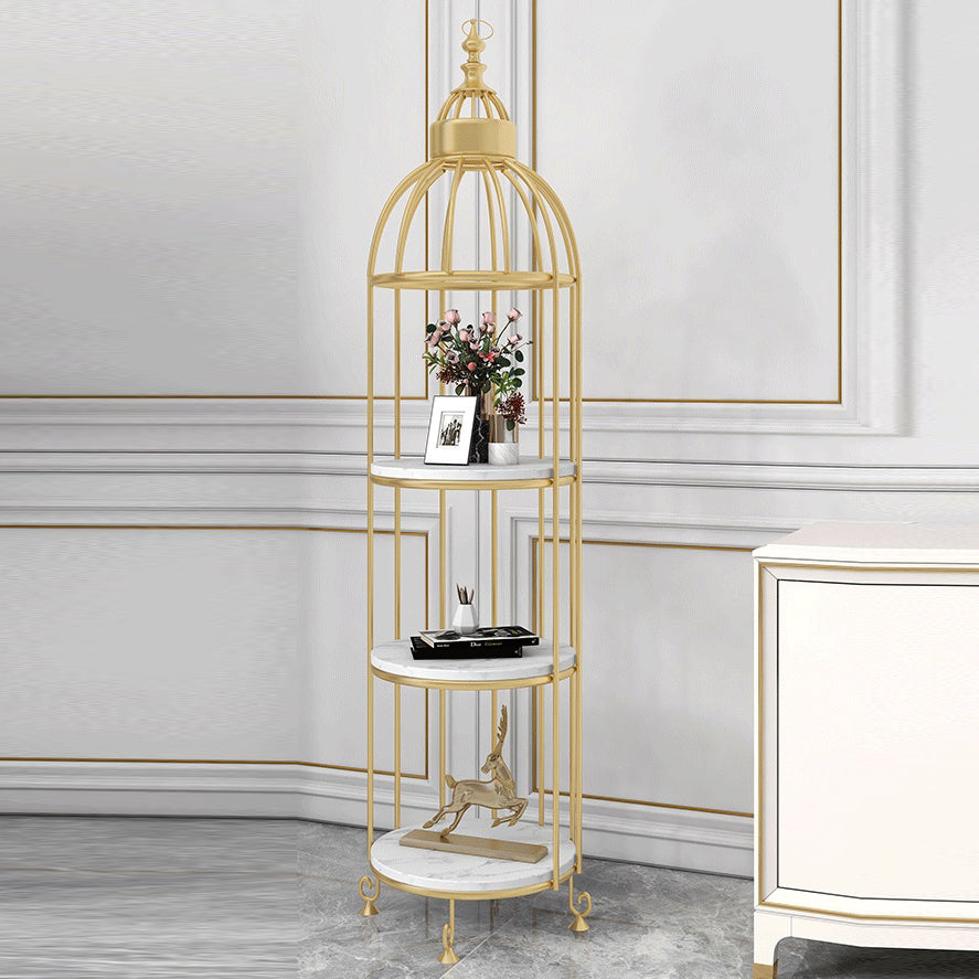 Modern Indoor Geometric Bookshelf Metal Frame Manufactured Wood Shelf Bookcase 16.1"L x 16.1"W x 55.1"H Gray-Gold Clearhalo 'Bookcases' 'furn' 'furn_bookcases' 'Furniture' 'furniture_bookcases' 'Office Furniture' 4945989