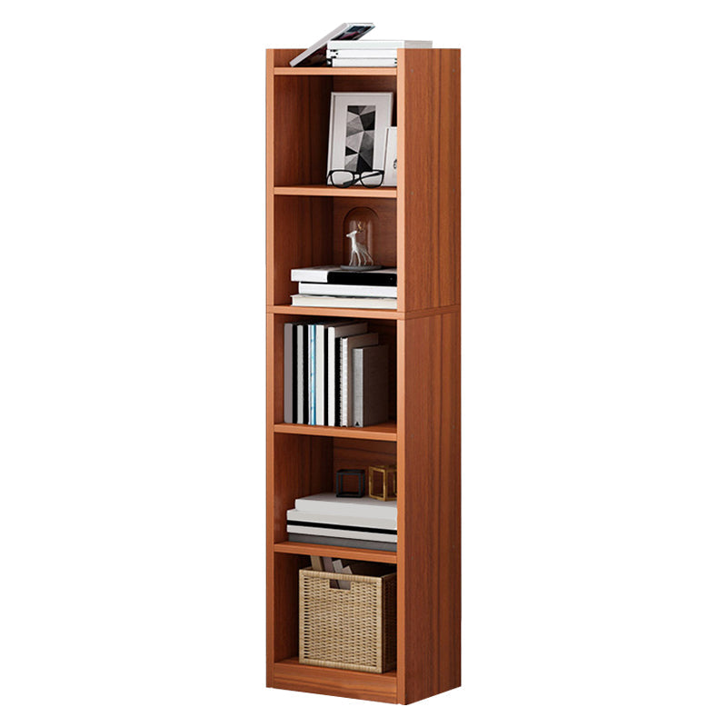 Modern Vertical Standard Bookshelf Manufactured Wood Bookcase for Living Room 13"L x 9.4"W x 59.8"H Red Brown Clearhalo 'Bookcases' 'furn' 'furn_bookcases' 'Furniture' 'furniture_bookcases' 'Office Furniture' 4946075