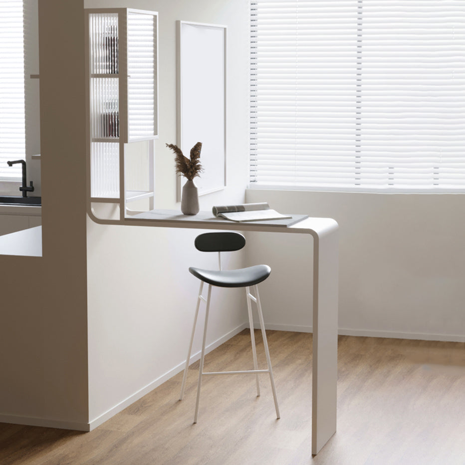 Stone Bar Dining Table Modern Bar Table with Pedestal and Glass Cabinet for Dining Room 45.3"L x 15.7"W x 80.7"H White Without Chairs Clearhalo 'Bar Furniture' 'Bar Tables' 'bar_tables' 'furn' 'furn_bar_tables' 'Furniture' 'furniture_bar_tables' 'Kitchen & Dining Furniture' 4946182