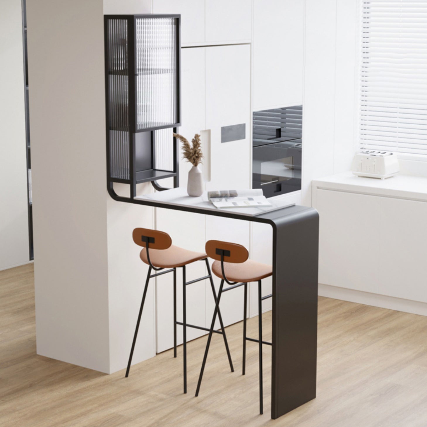 Stone Bar Dining Table Modern Bar Table with Pedestal and Glass Locker for Living Room Clearhalo 'Bar Furniture' 'Bar Tables' 'bar_tables' 'furn' 'furn_bar_tables' 'Furniture' 'furniture_bar_tables' 'Kitchen & Dining Furniture' 4946204