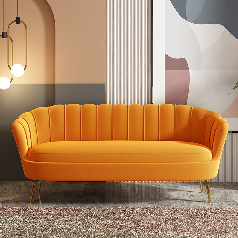 Glam Living Room Velvet Sofa Sewn Pillow Back Settee with Brass Legs Orange Clearhalo 'Furniture' 'furniture_sofas' 'Living Room Furniture' 'Sofa' 'sofas' 4946219