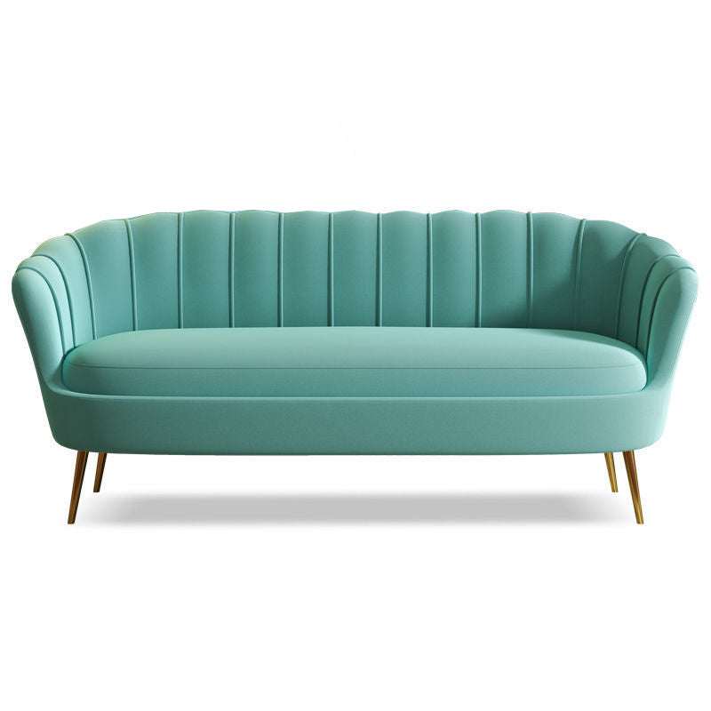 Glam Living Room Velvet Sofa Sewn Pillow Back Settee with Brass Legs Light Green Clearhalo 'Furniture' 'furniture_sofas' 'Living Room Furniture' 'Sofa' 'sofas' 4946220