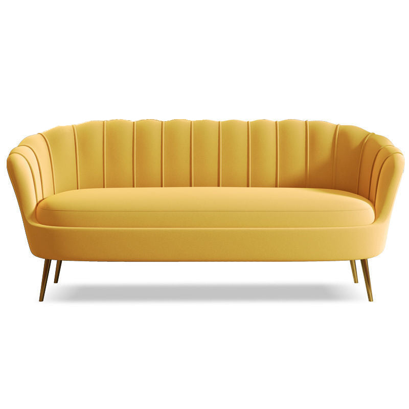 Glam Living Room Velvet Sofa Sewn Pillow Back Settee with Brass Legs Yellow Clearhalo 'Furniture' 'furniture_sofas' 'Living Room Furniture' 'Sofa' 'sofas' 4946222