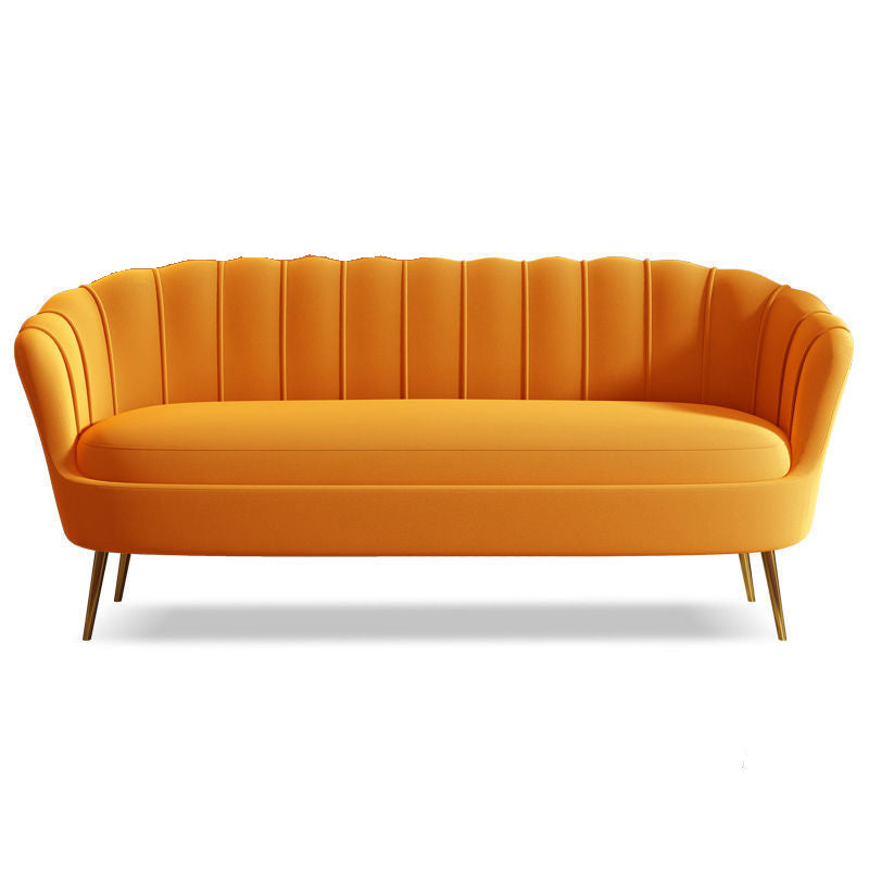 Glam Living Room Velvet Sofa Sewn Pillow Back Settee with Brass Legs Orange Clearhalo 'Furniture' 'furniture_sofas' 'Living Room Furniture' 'Sofa' 'sofas' 4946224