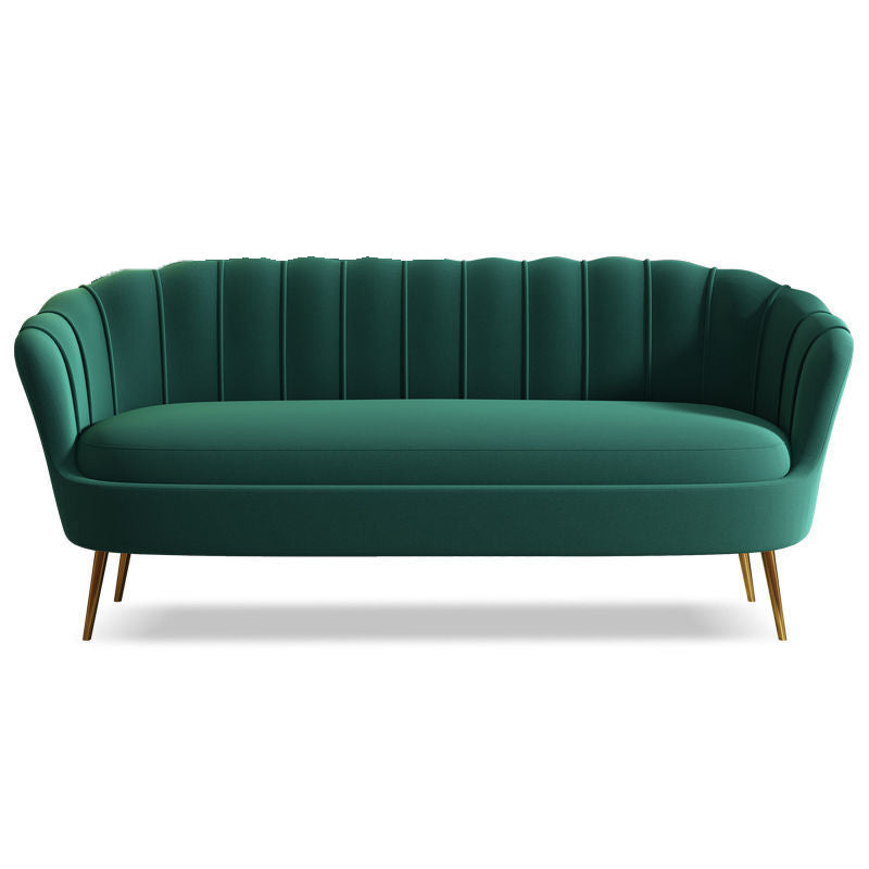 Glam Living Room Velvet Sofa Sewn Pillow Back Settee with Brass Legs Green Clearhalo 'Furniture' 'furniture_sofas' 'Living Room Furniture' 'Sofa' 'sofas' 4946226