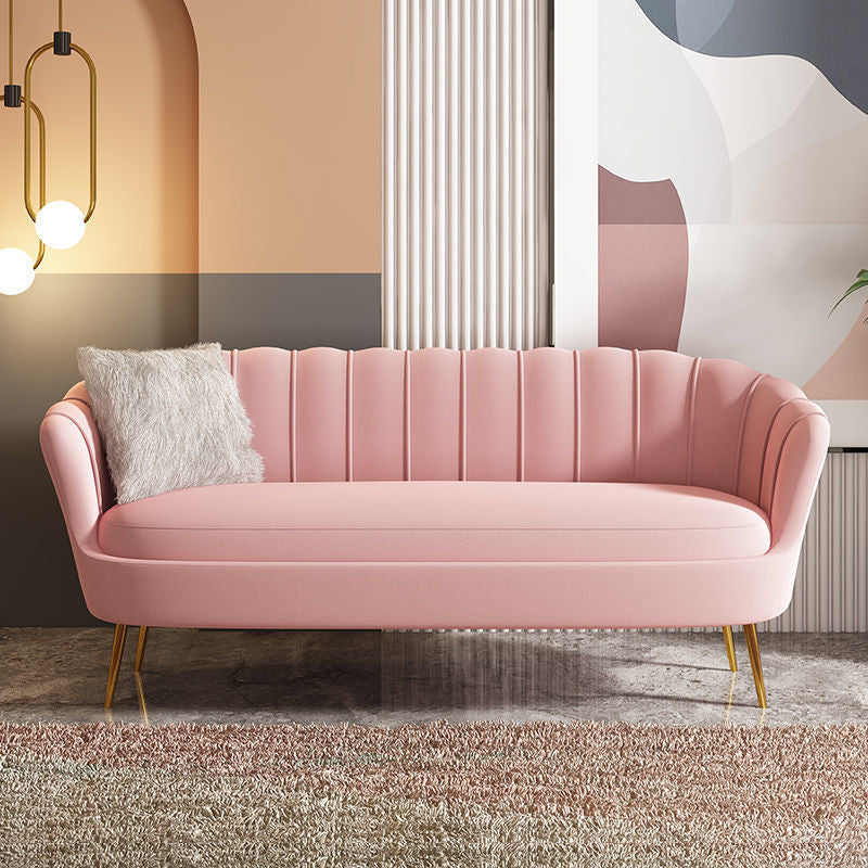 Glam Living Room Velvet Sofa Sewn Pillow Back Settee with Brass Legs Pink Clearhalo 'Furniture' 'furniture_sofas' 'Living Room Furniture' 'Sofa' 'sofas' 4946227