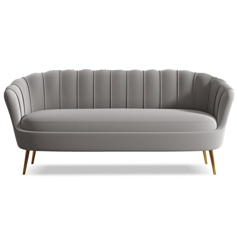 Glam Living Room Velvet Sofa Sewn Pillow Back Settee with Brass Legs Grey Clearhalo 'Furniture' 'furniture_sofas' 'Living Room Furniture' 'Sofa' 'sofas' 4946229