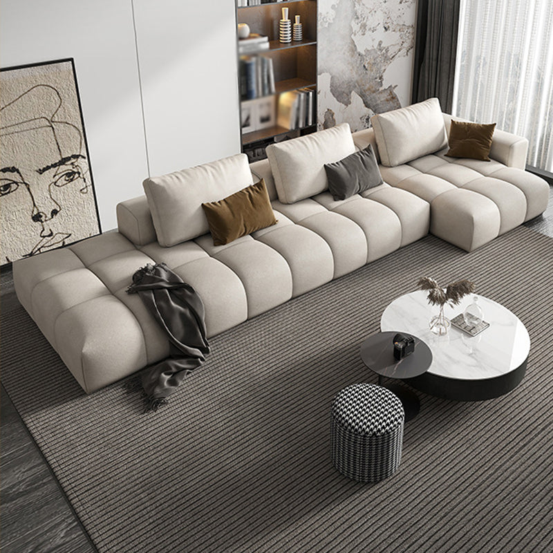 Nordic Cream Square Arm Sofa Faux Leather Cushion Back Sectional for Living Room 153.5"L x 52"W x 37"H Right Clearhalo 'furn' 'furn_sectionals' 'Furniture' 'furniture_sectionals' 'Living Room Furniture' 'Sectionals' 4946249