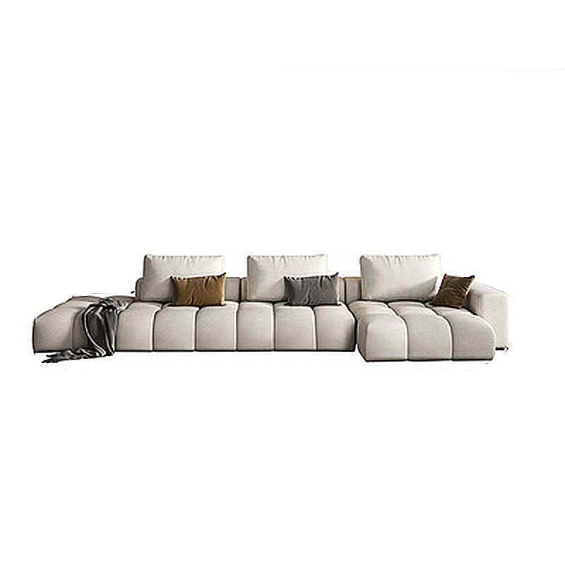 Nordic Cream Square Arm Sofa Faux Leather Cushion Back Sectional for Living Room 142"L x 52"W x 37"H Right Clearhalo 'furn' 'furn_sectionals' 'Furniture' 'furniture_sectionals' 'Living Room Furniture' 'Sectionals' 4946250