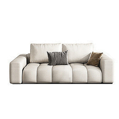 Nordic Cream Square Arm Sofa Faux Leather Cushion Back Sectional for Living Room 83"L x 39"W x 37"H Horizontal Clearhalo 'furn' 'furn_sectionals' 'Furniture' 'furniture_sectionals' 'Living Room Furniture' 'Sectionals' 4946252