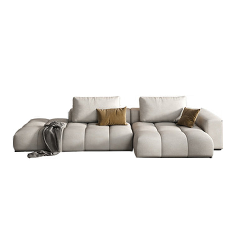 Nordic Cream Square Arm Sofa Faux Leather Cushion Back Sectional for Living Room 118"L x 52"W x 37"H Right Clearhalo 'furn' 'furn_sectionals' 'Furniture' 'furniture_sectionals' 'Living Room Furniture' 'Sectionals' 4946254