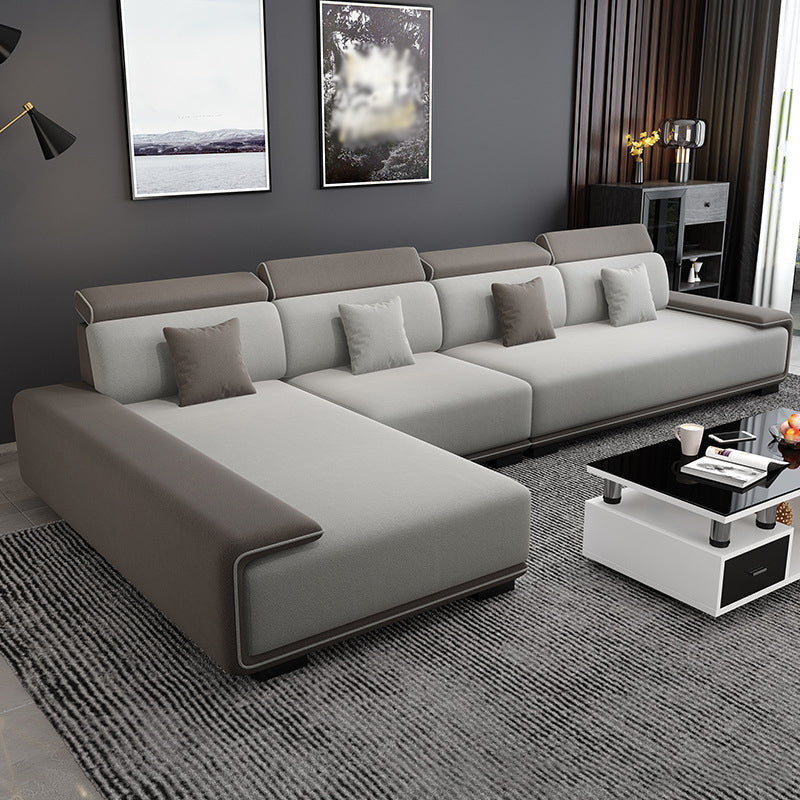 149.6"Lx70.8"Wx30.3"H Faux leather Sectional Cushion Back Sectional for Living Room Light Gray Clearhalo 'furn' 'furn_sectionals' 'Furniture' 'furniture_sectionals' 'Living Room Furniture' 'Sectionals' 4946274
