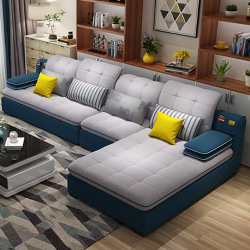 Pillow Top Arm Cushion Back Sectional L-Shape Sofa and Chaise for Four People Light Grey Right Clearhalo 'furn' 'furn_sectionals' 'Furniture' 'furniture_sectionals' 'Living Room Furniture' 'Sectionals' 4946285