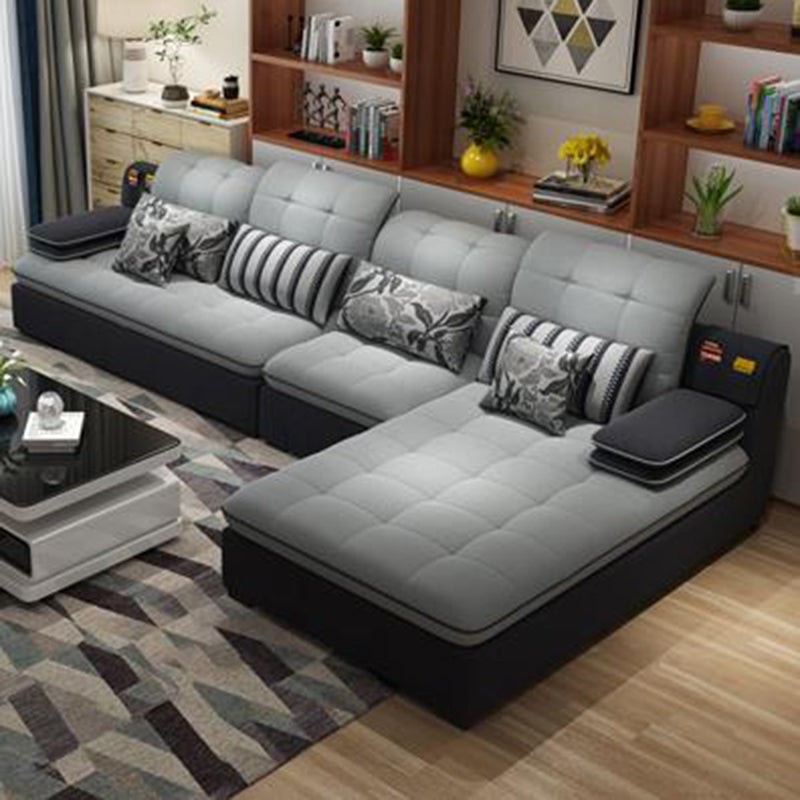 Pillow Top Arm Cushion Back Sectional L-Shape Sofa and Chaise for Four People Dark Gray Right Clearhalo 'furn' 'furn_sectionals' 'Furniture' 'furniture_sectionals' 'Living Room Furniture' 'Sectionals' 4946287