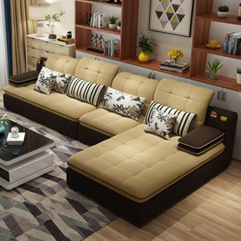 Pillow Top Arm Cushion Back Sectional L-Shape Sofa and Chaise for Four People Yellow Right Clearhalo 'furn' 'furn_sectionals' 'Furniture' 'furniture_sectionals' 'Living Room Furniture' 'Sectionals' 4946289