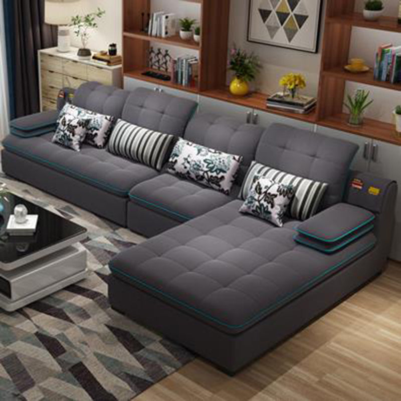 Pillow Top Arm Cushion Back Sectional L-Shape Sofa and Chaise for Four People Dark Brown Right Clearhalo 'furn' 'furn_sectionals' 'Furniture' 'furniture_sectionals' 'Living Room Furniture' 'Sectionals' 4946291