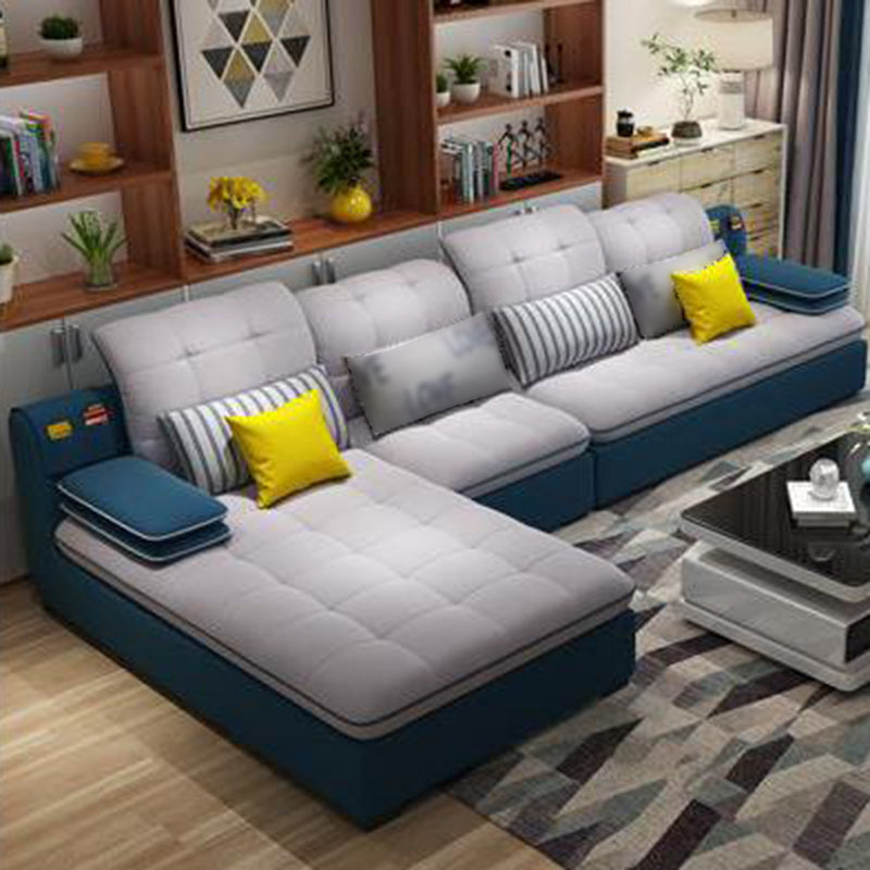 Pillow Top Arm Cushion Back Sectional L-Shape Sofa and Chaise for Four People Light Grey Left Clearhalo 'furn' 'furn_sectionals' 'Furniture' 'furniture_sectionals' 'Living Room Furniture' 'Sectionals' 4946293