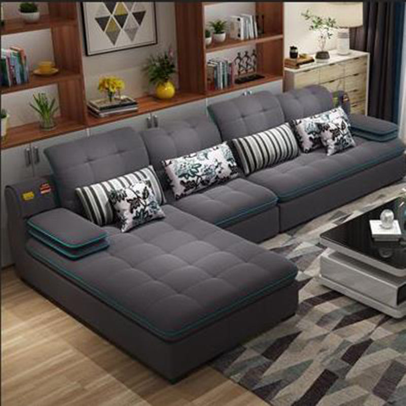 Pillow Top Arm Cushion Back Sectional L-Shape Sofa and Chaise for Four People Dark Brown Left Clearhalo 'furn' 'furn_sectionals' 'Furniture' 'furniture_sectionals' 'Living Room Furniture' 'Sectionals' 4946294