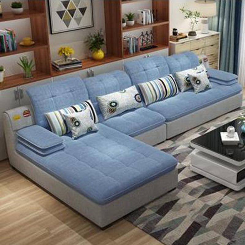 Pillow Top Arm Cushion Back Sectional L-Shape Sofa and Chaise for Four People Lake Blue Left Clearhalo 'furn' 'furn_sectionals' 'Furniture' 'furniture_sectionals' 'Living Room Furniture' 'Sectionals' 4946296