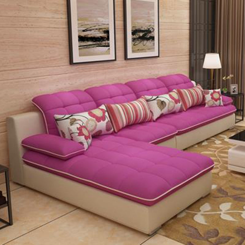 Pillow Top Arm Cushion Back Sectional L-Shape Sofa and Chaise for Four People Pink Left Clearhalo 'furn' 'furn_sectionals' 'Furniture' 'furniture_sectionals' 'Living Room Furniture' 'Sectionals' 4946298