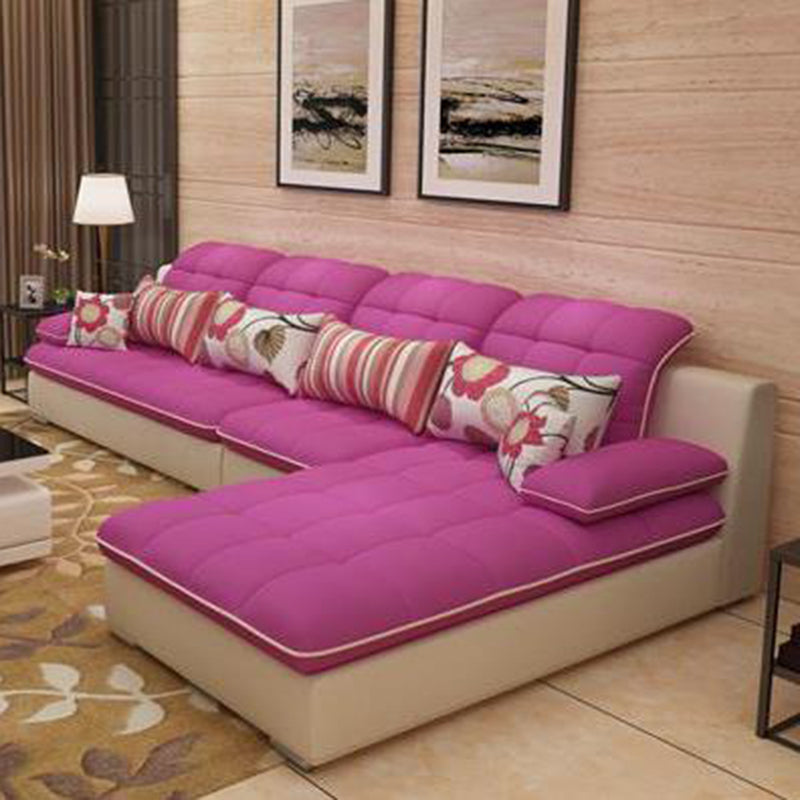 Pillow Top Arm Cushion Back Sectional L-Shape Sofa and Chaise for Four People Pink Right Clearhalo 'furn' 'furn_sectionals' 'Furniture' 'furniture_sectionals' 'Living Room Furniture' 'Sectionals' 4946300