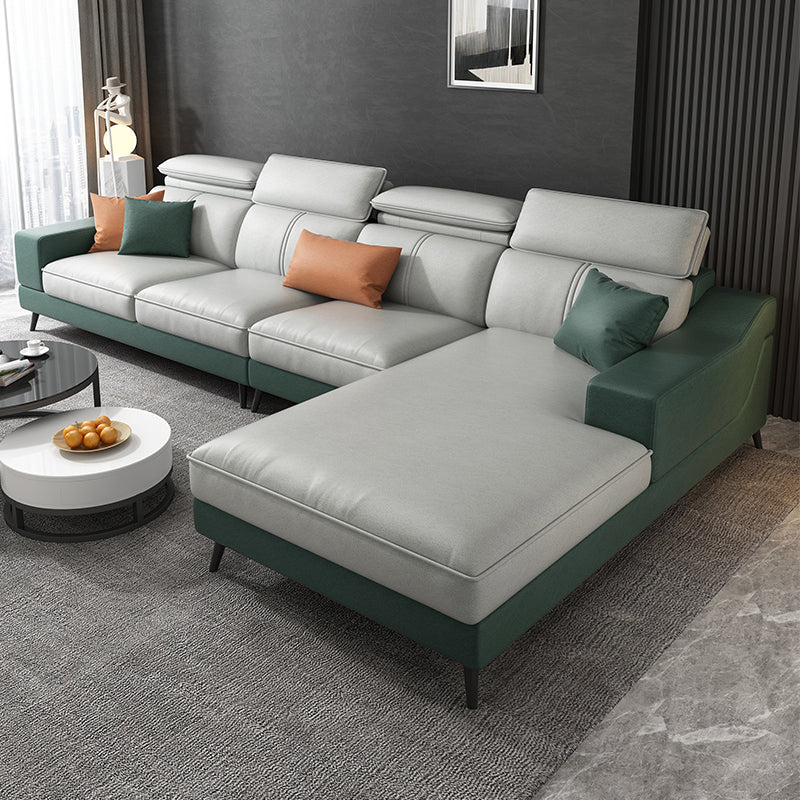 Modern Cushion Back Sectionals 35.43"H Modern Sloped Arm Sofa and Chaise Green Grey Clearhalo 'furn' 'furn_sectionals' 'Furniture' 'furniture_sectionals' 'Living Room Furniture' 'Sectionals' 4946309